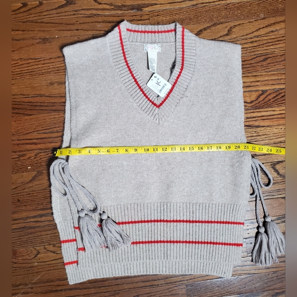 Free People NWT All Star Poncho Knit Swaeter Vest In Tan & Red One Size - Picture 14 of 16